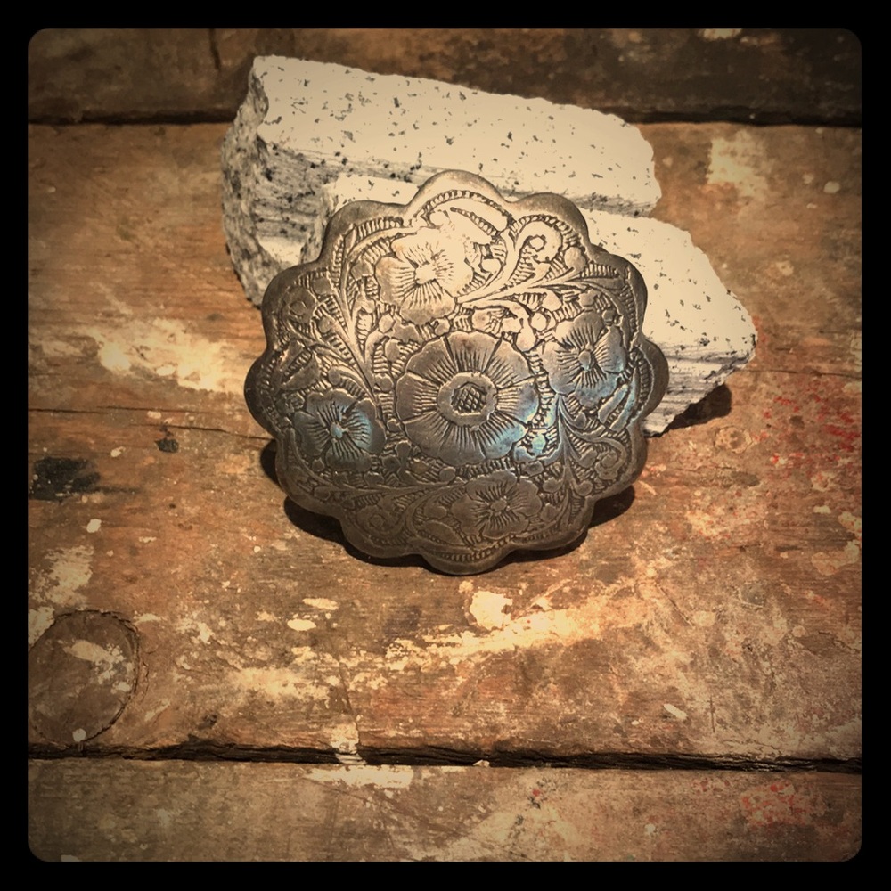 Pewter poppy belt buckle